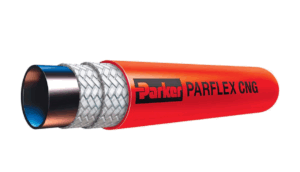 A imagem mostra uma mangueira para combustível da marca Parker.